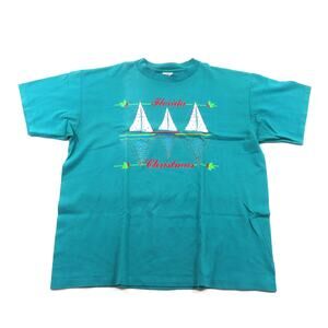 Florida Christmas T-Shirt Sailboats Green White Made in USA Sz XL 1990s